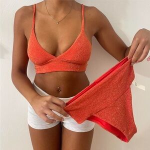 Aerie Red Sparkly Bikini Set